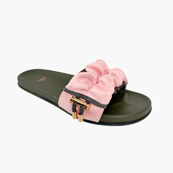 Fendi x Sarah Coleman Vertigo FF Slide Sandals Size 41 US 11 Pink Satin Green - Picture 9 of 15